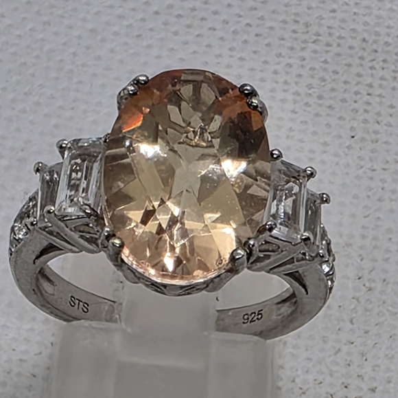 Brilliant Morganite And Topaz Designer Signed Ring - Picture 1 of 10